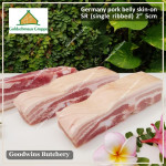 Pork BELLY SKIN ON samcan frozen Germany GOLDSCHMAUS steak cuts 5cm 2" (price/pc 600g)